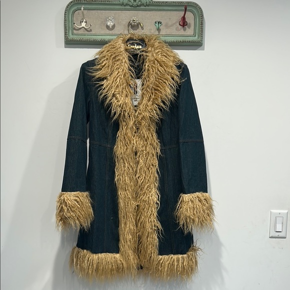 Current Mood Jackets & Blazers - Current Mood Penny Lane Tan Faux Fur Trim Bohemian Denim Coat small new w tags